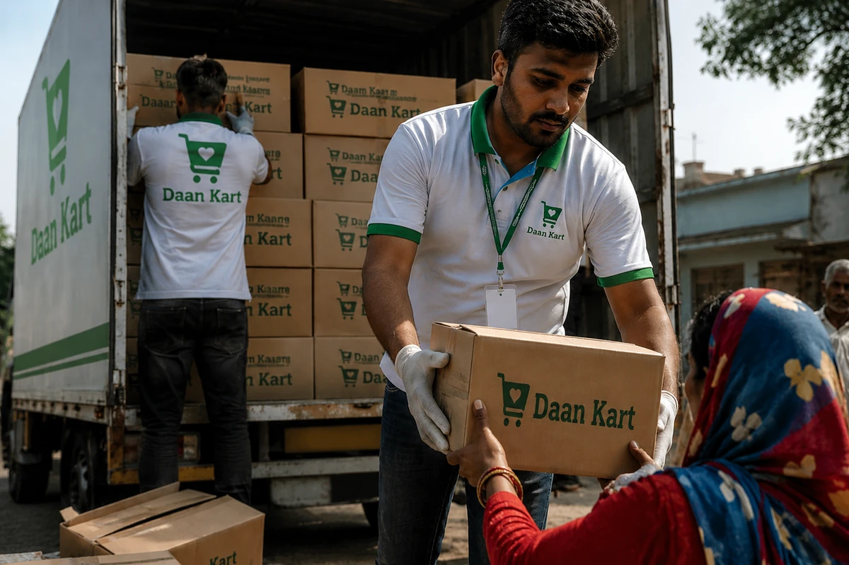 Daankart volunteers delivering essential supplies with care